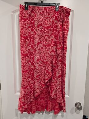 Universal Thread Red Paisley High-Low Faux Wrap Skirt Size XL